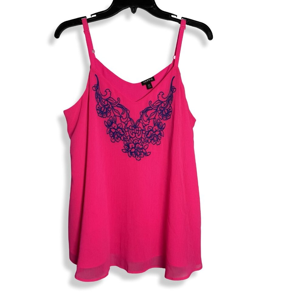 Torrid Sophie Chiffon Cami Tank Top Womens‎ 00 (Med) Pink Embroidered Floral